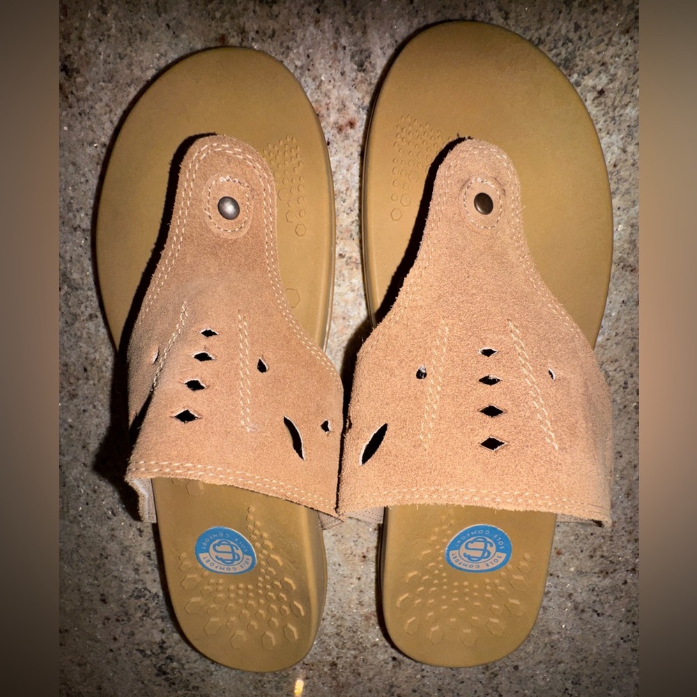 Sole Comfort Leather Comfort Slide Sandals | Women 10 | Tan Suede | Arch Support